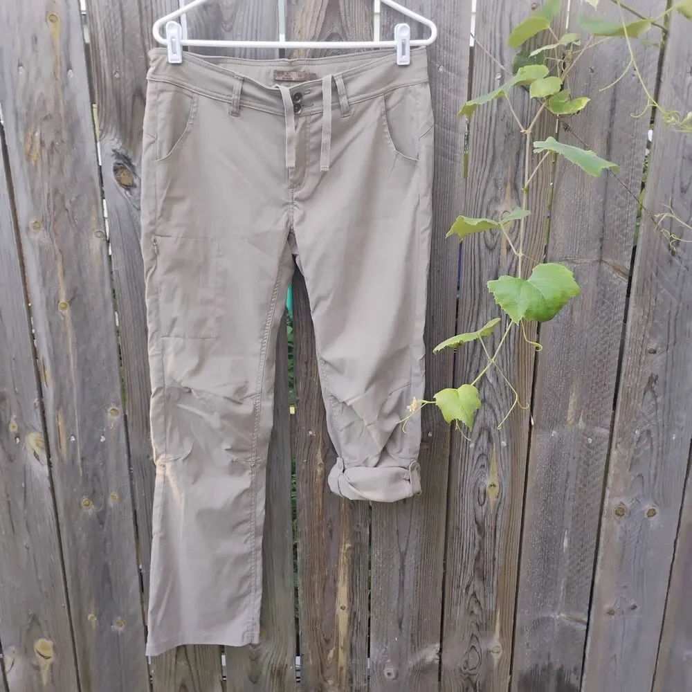 Prana Halle Hiking Pants Women 10 Regular Beige Tan Roll Up Convertible Cargo